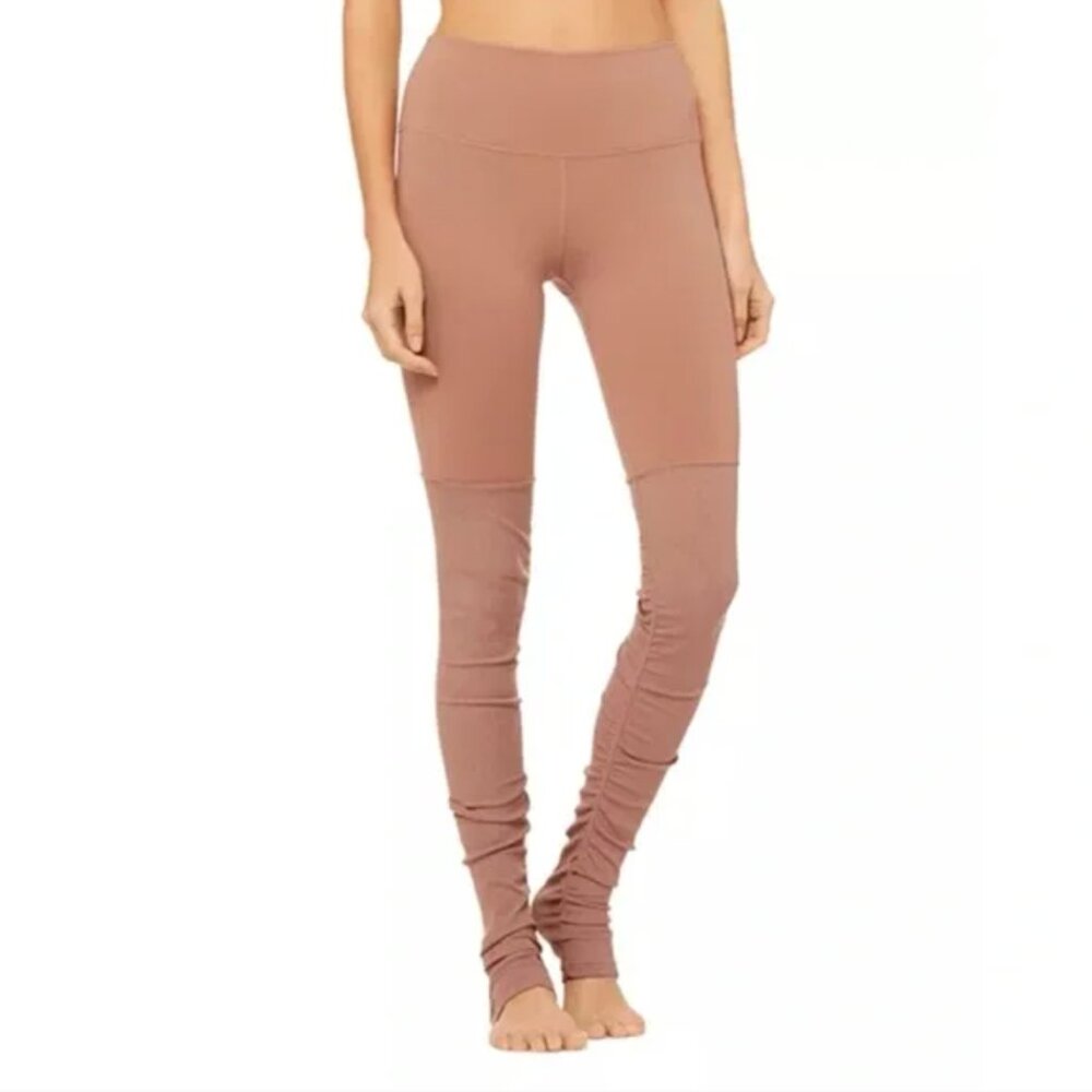 Alo Yoga High-Waist Goddess Ribbed Knit Light Pink